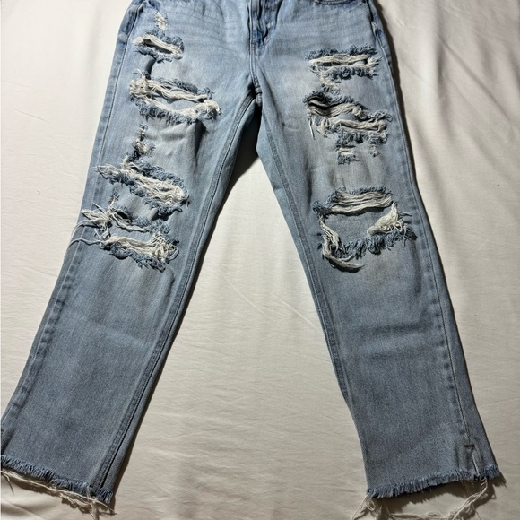 KanCan Light Blue Distressed Mom Jeans (0049) - Picture 1 of 7